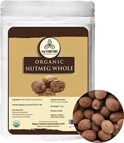 Nature Vibe Botanicals Organic Nutmeg Whole, 50 Gm